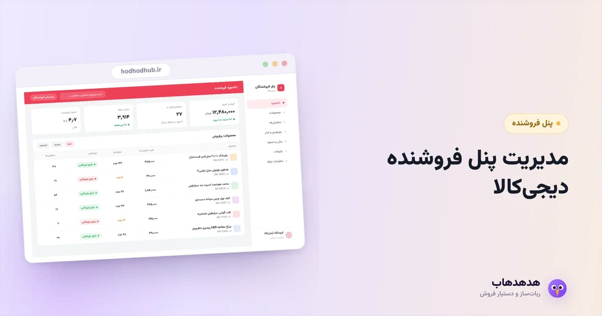پنل فروشنده دیجی‌کالا با قیمت، موجودی، سفارش و گزارش