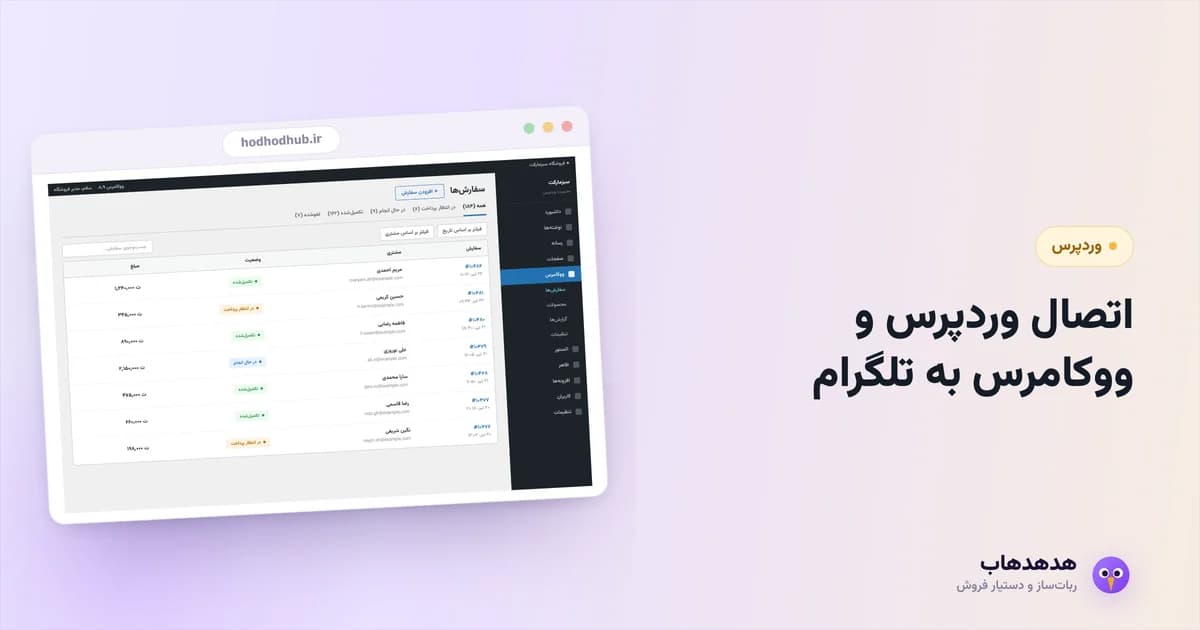 پیشخوان وردپرس و ووکامرس هنگام اتصال به ربات تلگرام برای اطلاع سفارش